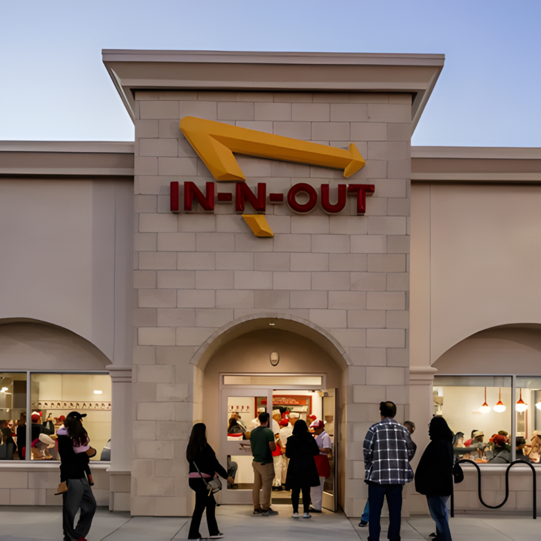 In-N-Out Burger customers inside and outside